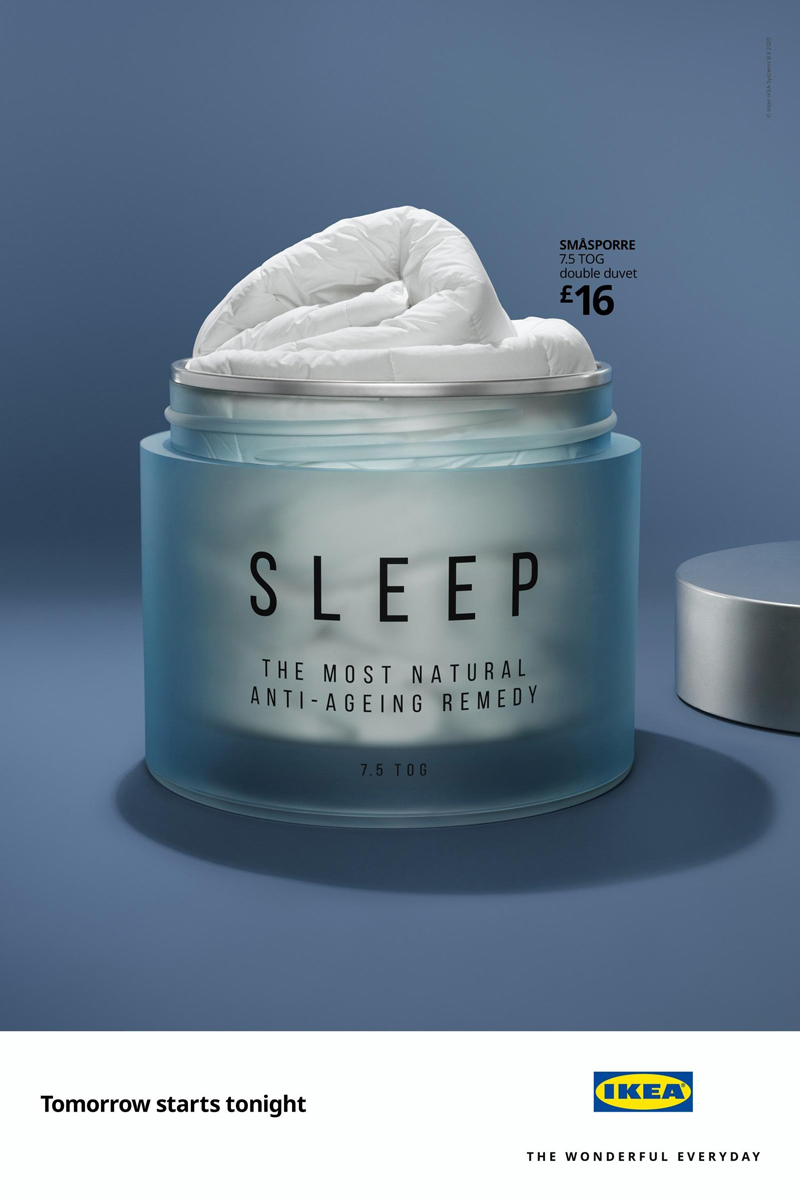 將睡眠床品制成抗衰老產(chǎn)品，宜家平面喊你今晚早點(diǎn)睡